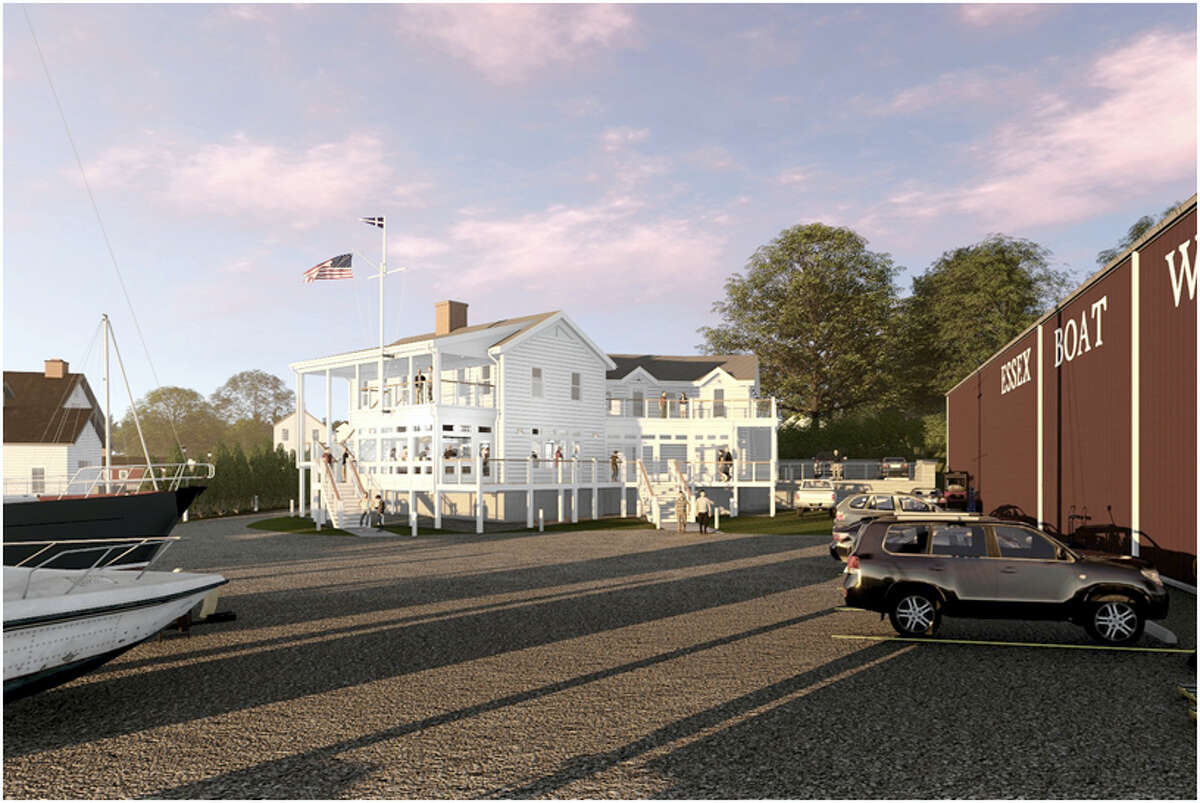 View of proposed marina building and waterfront restaurant near Essex Boat Works.