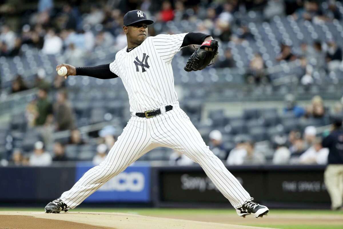 New York Yankees’ pitcher Luis Severino delivers a pitch during the first inning of a baseball game Thursday in New York.