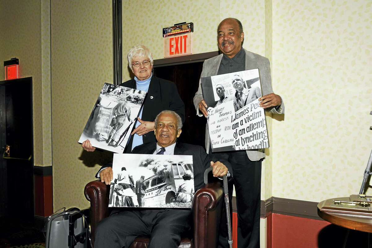CONTRIBUTED PHOTO BY ROGER SALLS FREEDOM RIDERS Three Freedom Riders, from left: Joan Browning, the Rev. Reginald Green, seated and Dion Diamond?, will discuss their faith and the role it played in their efforts to end segregation in 1961 when they appear at 7 p.m. Jan. 30 in the Mount Carmel Auditorium at Quinnipiac University, 275 Mount Carmel Ave., Hamden. The program is free. For more information, call 203-582-8652.