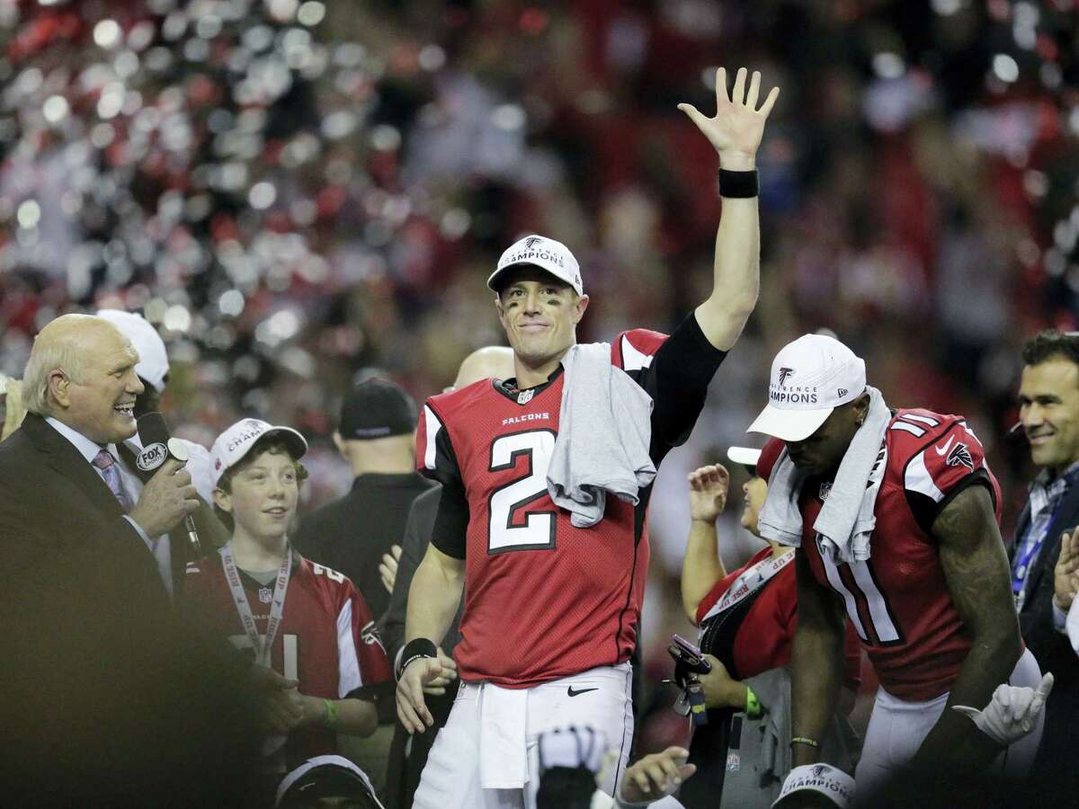 Atlanta Falcons’ Matt Ryan celebrates after the NFL football NFC championship game against the Green Bay Packers on Jan. 22, 2017 in Atlanta. The Falcons won 44-21 to advance to Super Bowl LI.