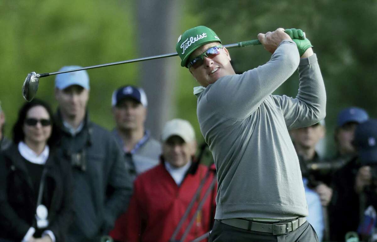Charley Hoffman hits a drive on the 18th hole during the first round of the Masters Thursday.