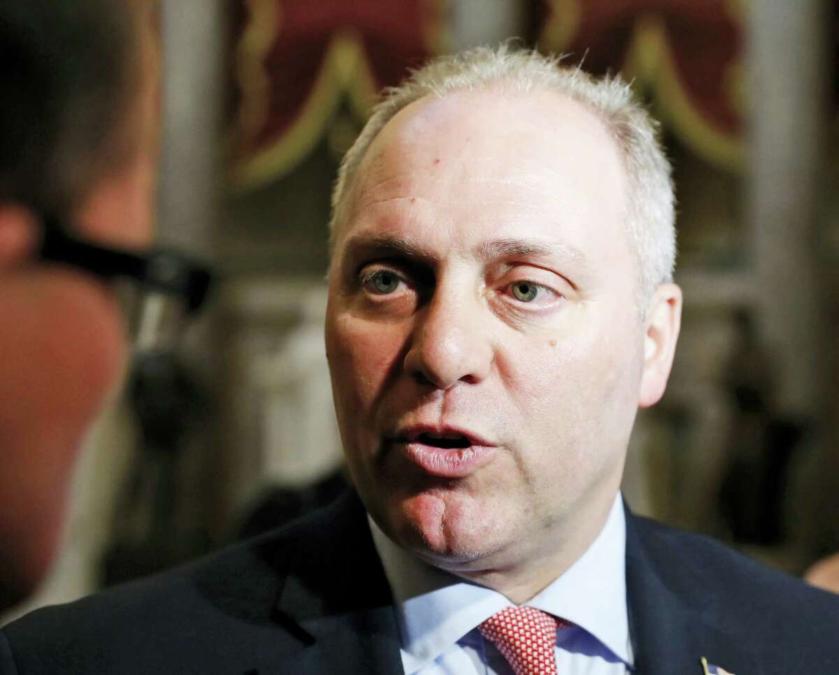 In this May 17, 2017 photo, Majority Whip Rep. Steve Scalise, R-La., speaks with the media on Capitol Hill in Washington.