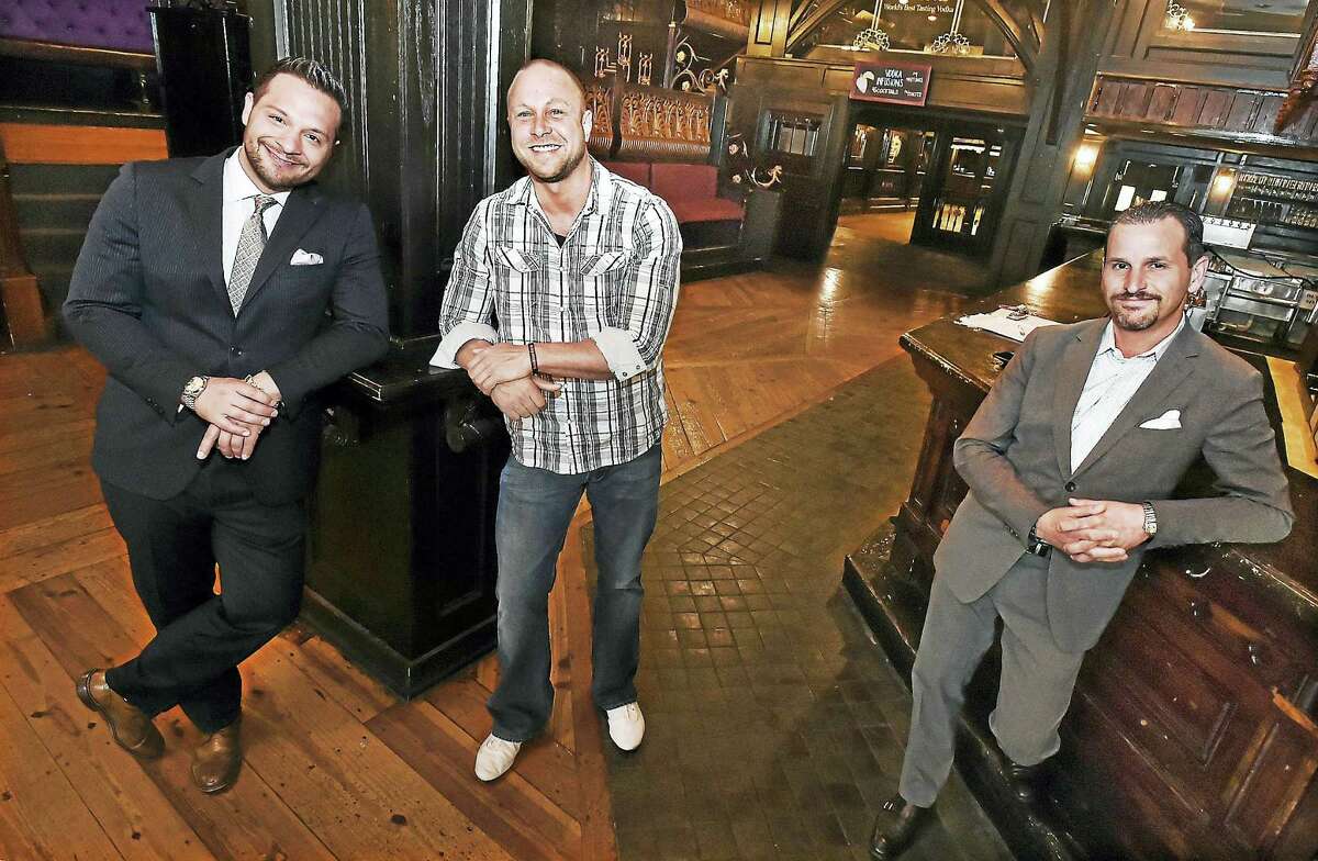 John “Johnny Mac” Mocadlo, at left, and Gregory Maloney, center, are co-owners of a new bar and nightclub, Vanity Bar, which is scheduled to open in September in the former Russian Lady at 144 Temple St. in New Haven. At right is the property owner, Christopher S. Nicotra of Olympia Properties.