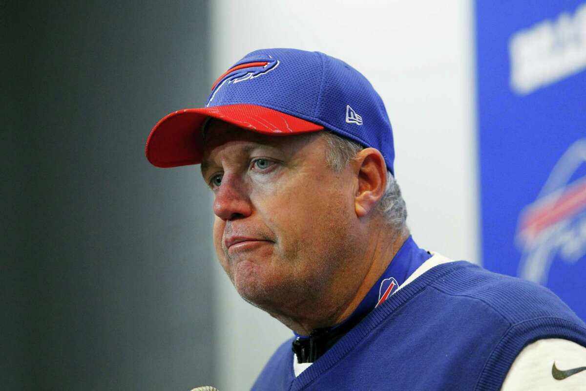 Buffalo Bills head coach Rex Ryan listens to a question during a news conference after an NFL football game against the Miami Dolphins Saturday in Orchard Park, N.Y. The Dolphins won 34-31.