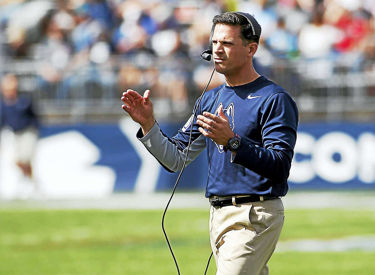 Connecticut head coach Bob Diaco during the second quarter of an NCAA college football game, Saturday, Sept. 26, 2015, in East Hartford, Conn. (AP Photo/Stew Milne)