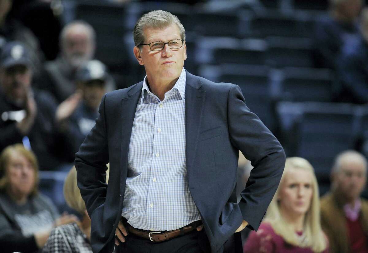 UConn women’s basketball coach Geno Auriemma, pictured here during an exhibition game against Indiana University of Pennsylvania, gained the top recruit in the next freshman class when Megan Walker verbally committed on Thursday.