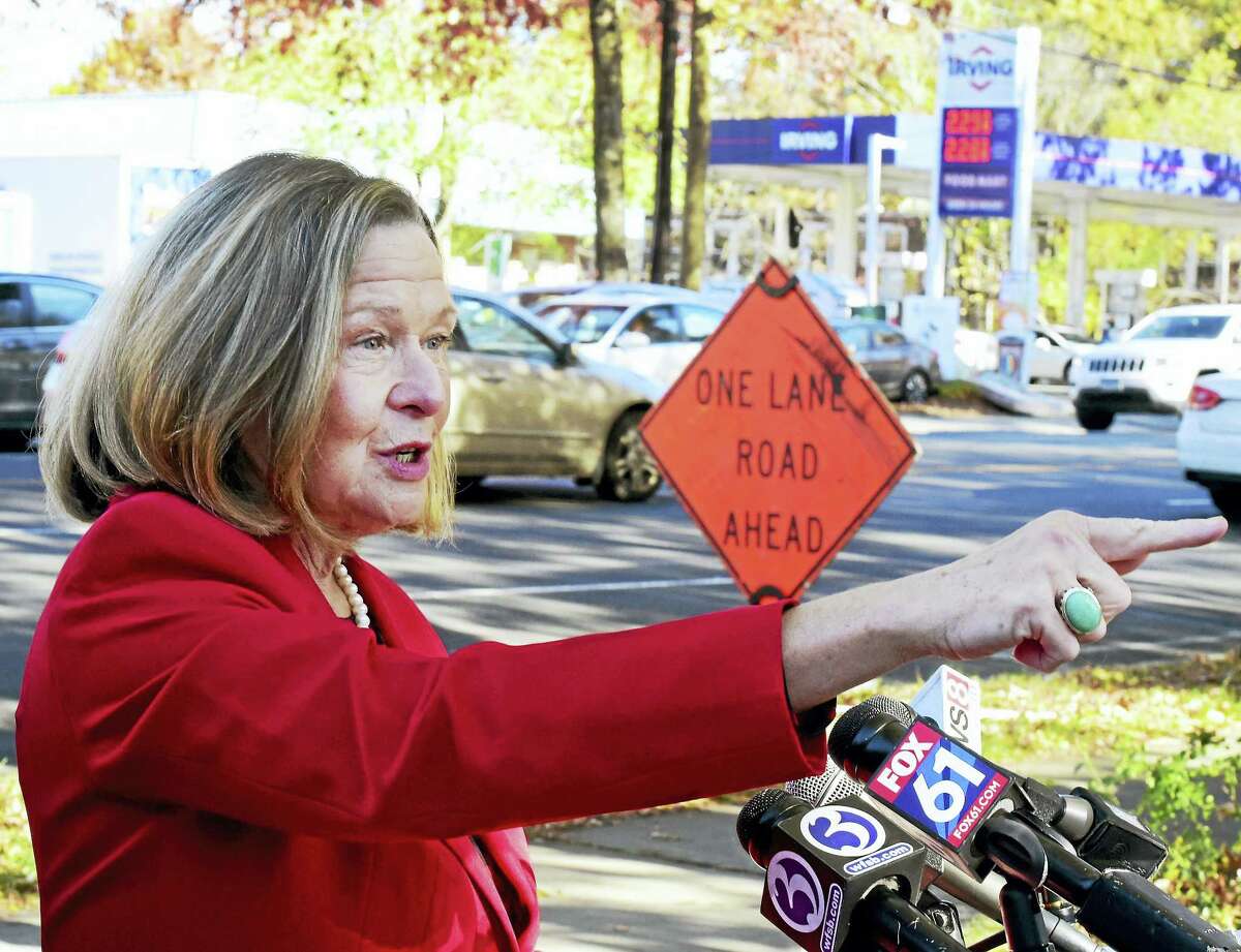 State Rep. Patricia Dillon speaks during a press conference with New Haven city officials Monday on the corner of Whalley and West Rock avenues in New Haven.
