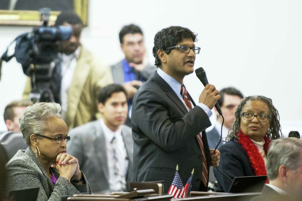 State Sen. Jay Chaudhuri, D-Wake, speaks on the senate floor during a special session of the North Carolina General Assembly called to consider repeal of NC HB2 in Raleigh, N.C., Wednesday, Dec. 21, 2016. North Carolina’s legislature reconvened to see if enough lawmakers are willing to repeal a 9-month-old law that limited LGBT rights, including which bathrooms transgender people can use in public schools and government buildings.