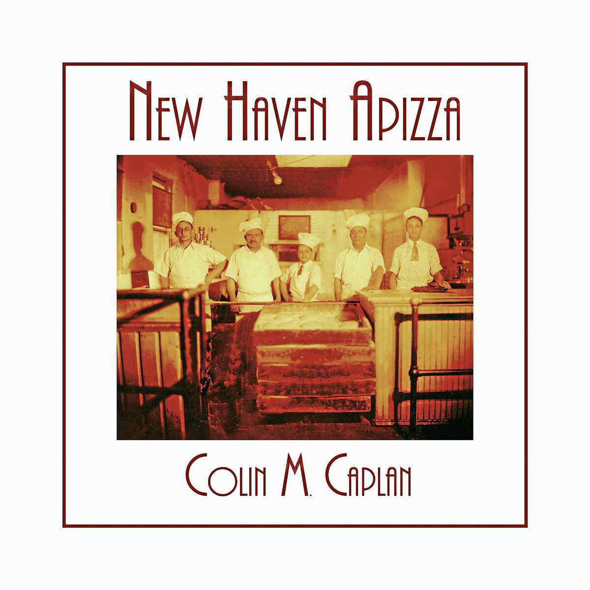 The cover of “New Haven Apizza” shows a view circa 1930 of Frank Pepe’s original pizzeria, at what is now The Spot. Left to right: Frank Pepe; his brother, Pietro Alessio Pepe; Frank’s nephew, Tony Consiglio; Frank’s cousin, Tommy Sicignano; and Frank’s nephew, Sally Consiglio, who later owned Sally’s Apizza.
