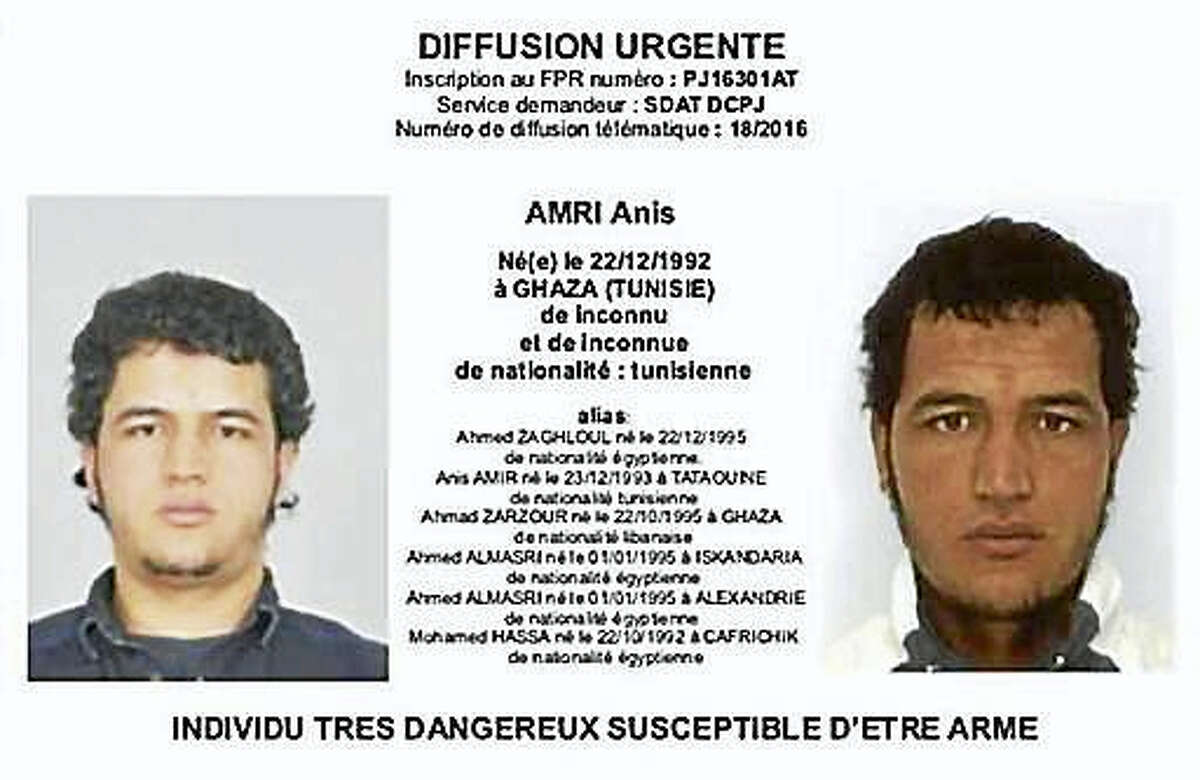 The photo which was sent to European police authorities and obtained by AP on Wednesday, Dec. 21, 2016 shows Tunisian national Anis Amri who is wanted by German police for an alleged involvement in the Berlin Christmas market attack. Several people died when a truck ran into a crowded Christmas market on Dec. 19.