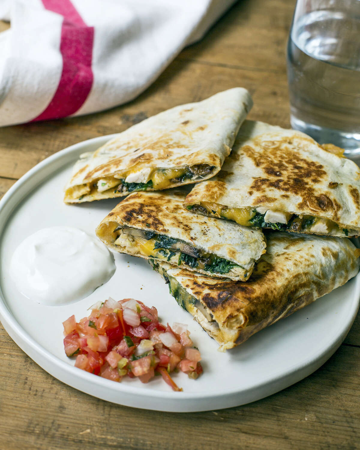 Spinach, mushroom and chicken quesadillas are a great idea for the pre-trick-or-treat rush.