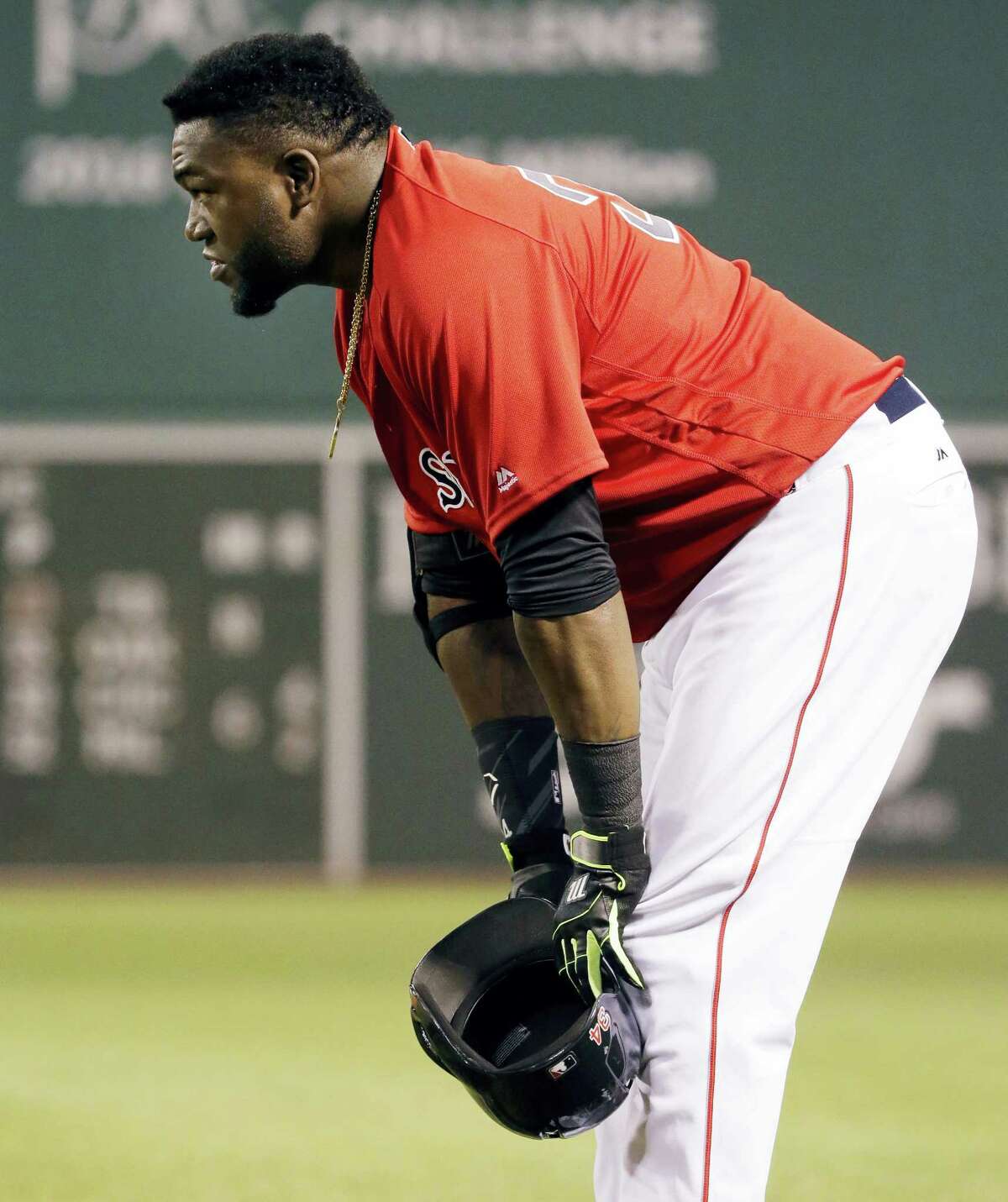 David Ortiz reacts after hitting into a double play in the ninth inning on Friday.