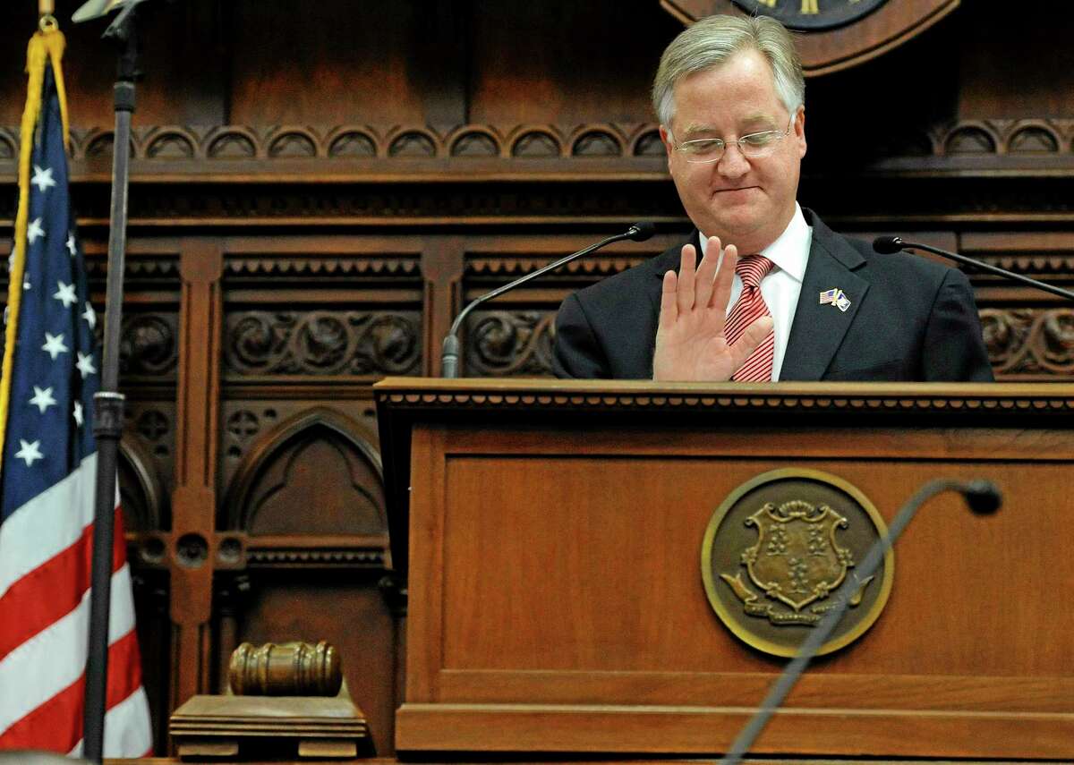 House Speaker Brendan Sharkey gestures while speaking at the Capitol in Hartford, Conn. on Jan. 9, 2013.
