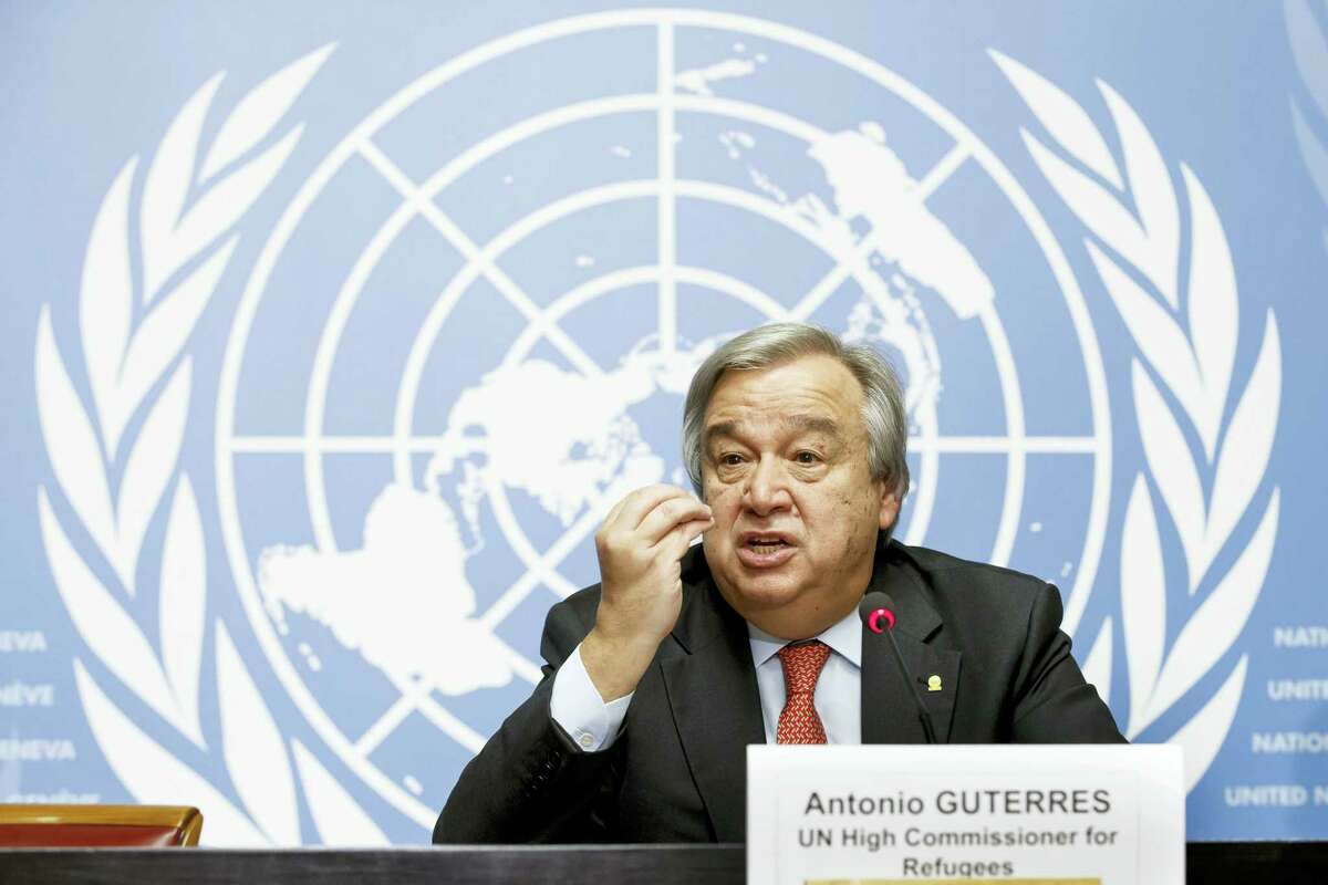 In this Friday, Dec. 18, 2015 photo, United Nations High Commissioner for Refugees Antonio Guterres speaks during a news conference at the European headquarters of the United Nations in Geneva, Switzerland. On Wednesday, Sept. 5, 2016, members of the Security Council unanimously agreed that Guterres should be the next U.N. secretary-general. A UNSC vote is expected Thursday; the candidacy then goes to the General Assembly for final approval.