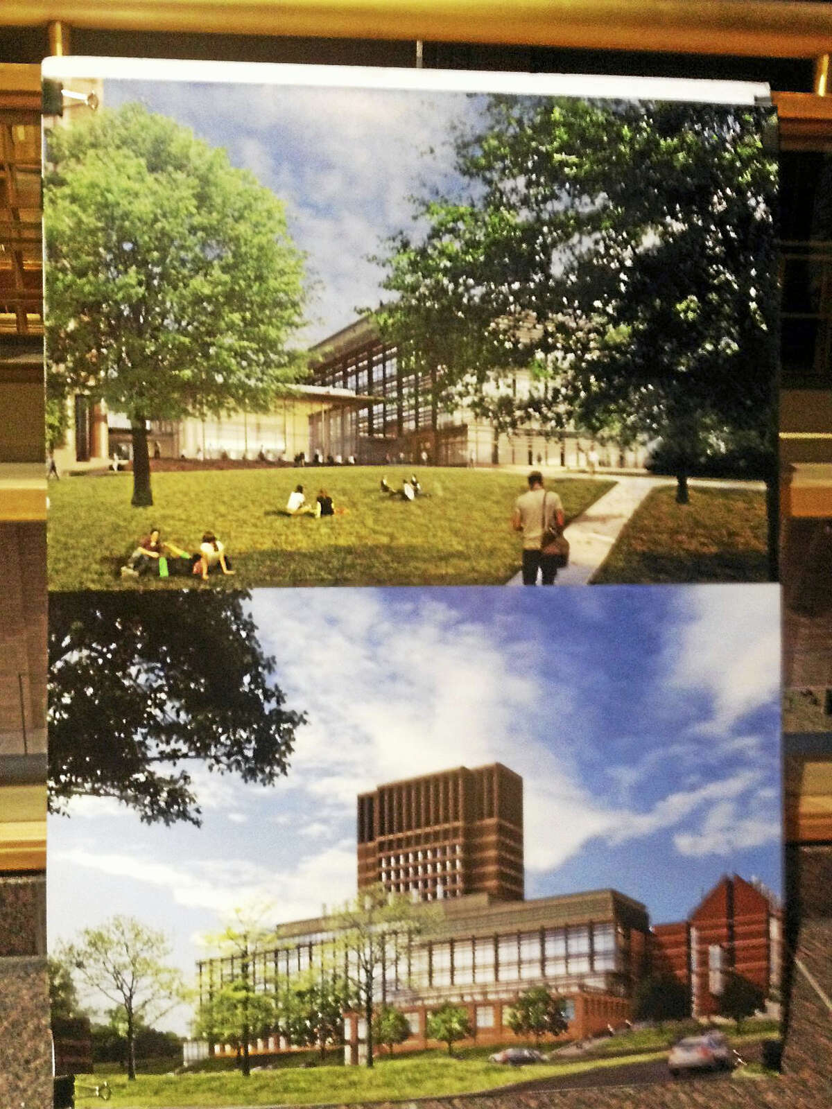 Top rendering is a view of Yale’s new biology building from Sachem Street. Below is a view of the proposed replacement for Gibbs Laboratory from Whitney Avenue.