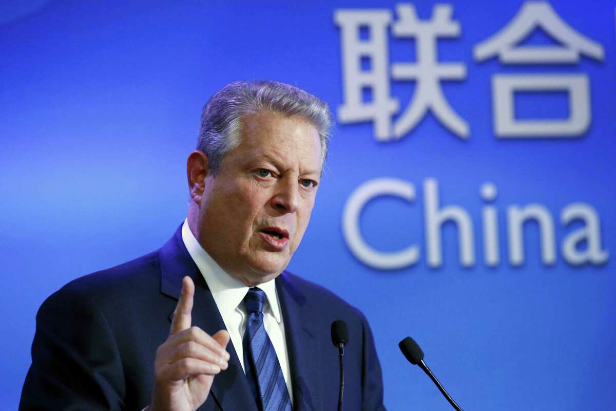Former U.S. Vice President Al Gore delivers his speech about the importance of China in the global warming during a meeting at China Pavillon as part of the COP21, United Nations Climate Change Conference, in Paris Dec. 3, 2015.