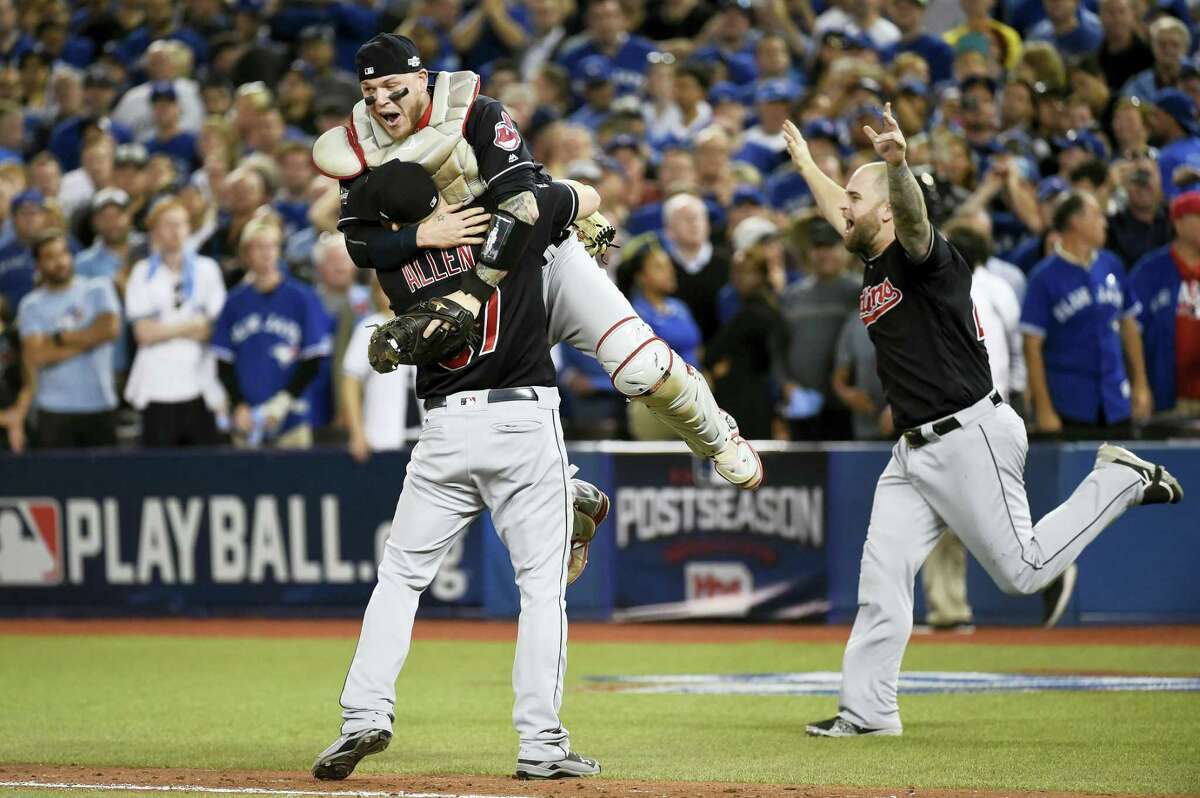 Roberto Perez & Cody Allen 2016 Cleveland Indians Celebrate 