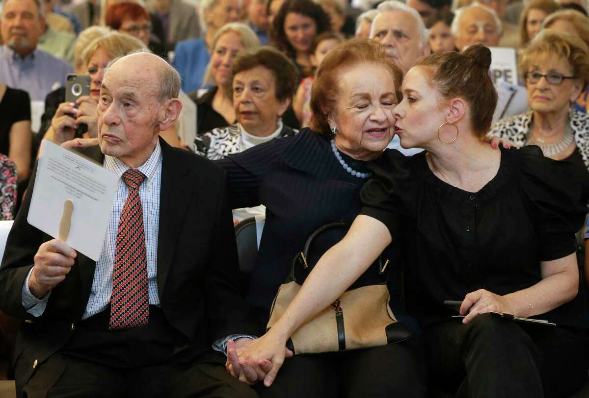 Bill Morgan, a Holocaust survivor and a founder of the Holocaust Museum Houston, with his wife, Shirley﻿ and their daughter, Wendy Cohen,﻿ gathered with 250 other guests for the closing of the facility.