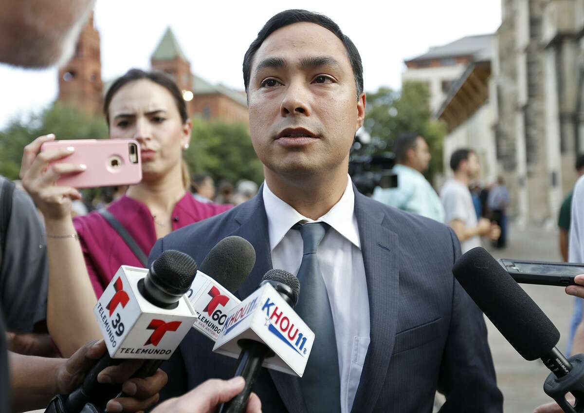 FILE - U.S. Rep. Joaquin Castro, D-San Antonio, answers questions from the media after a candlelight vigil held, Sunday July 23, 2017 at San Fernando Cathedral, for the immigrants who died after they were trapped inside a tractor-trailer at a Walmart parking lot. On Wednesday, Castro issued a statement denouncing President Trump's latest comments on North Korea.