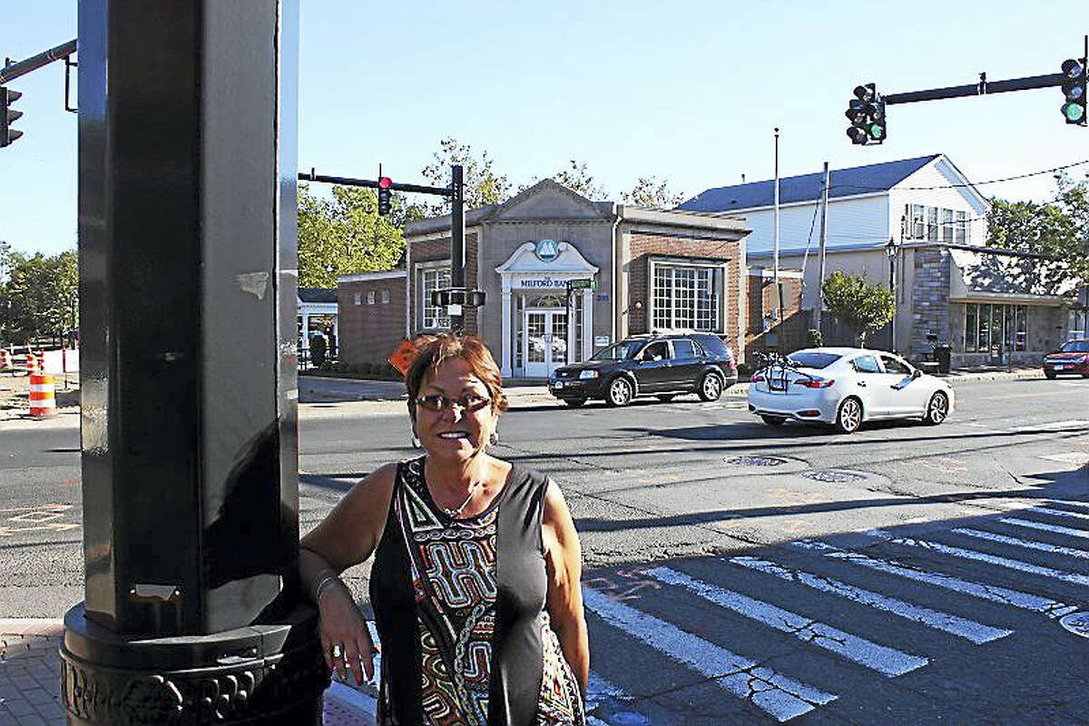 State Rep. Kim Rose stands at the corner of Bridgeport and Naugatuck avenues after surveying the crosswalks in the Devon center area.