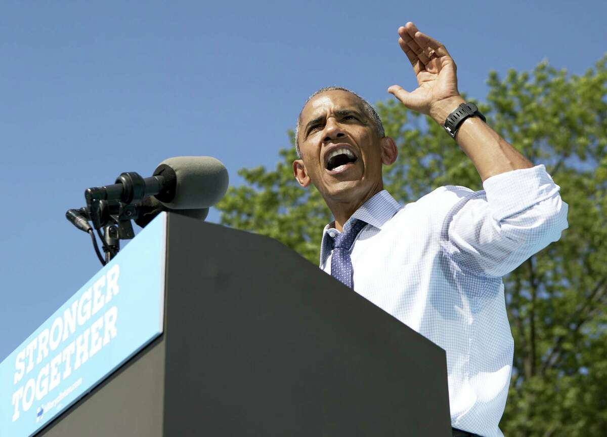 President Barack Obama speaks at campaign event for Democratic presidential candidate Hillary Clinton Tuesday at Eakins Oval in Philadelphia.