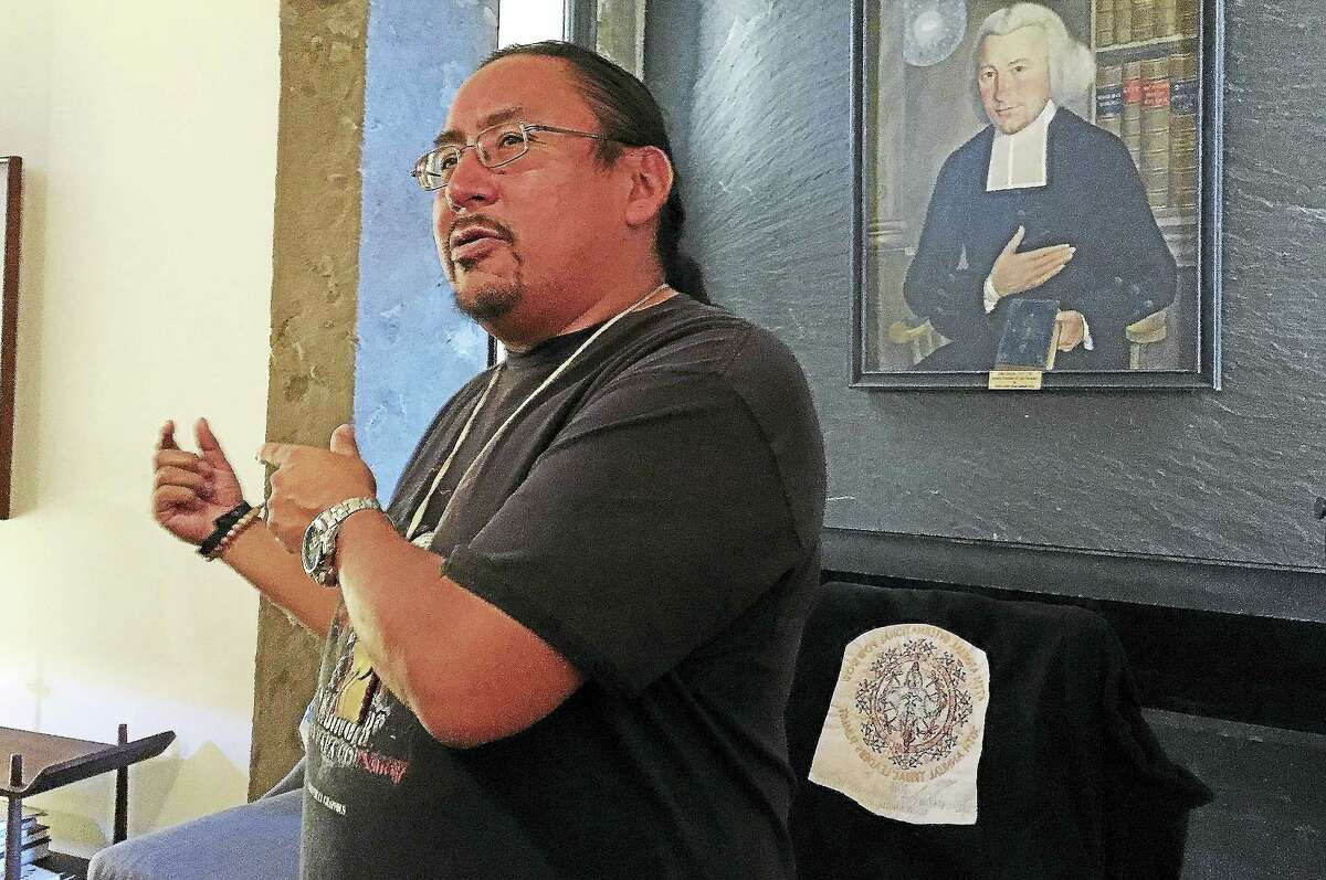 Standing Rock Sioux Councilman Frank White Bull following his speaking engagement at Yale University’s Ezra Stiles College Monday in New Haven.