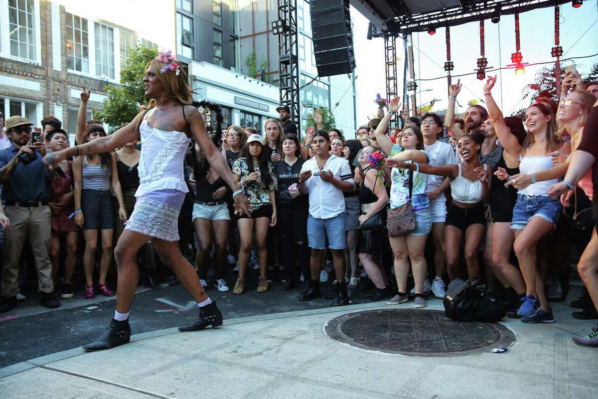 Mykki Blanco performs on the third day of Capitol Hill Block Party on Sunday, July 23, 2017.
