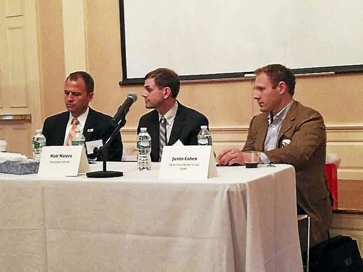 The Residency Program for School Leadership recently held a panel discussion on school turnaround. It featured panelists, from left, Nathan Quesnel, East Hartford superintendent of schools; Matt Matera, program director for Empower Schools; and Justin Cohen, a writer for the Carey Institute for Global Good.