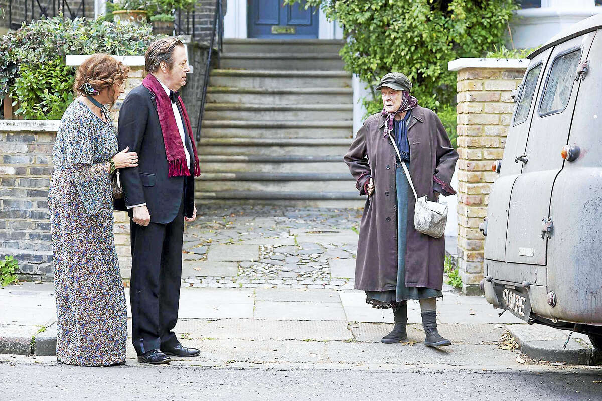 “The Lady in the Van” cast includes Deborah Findlay as Pauline, left, Roger Allam as Rufus and Maggie Smith as Miss Shepherd.