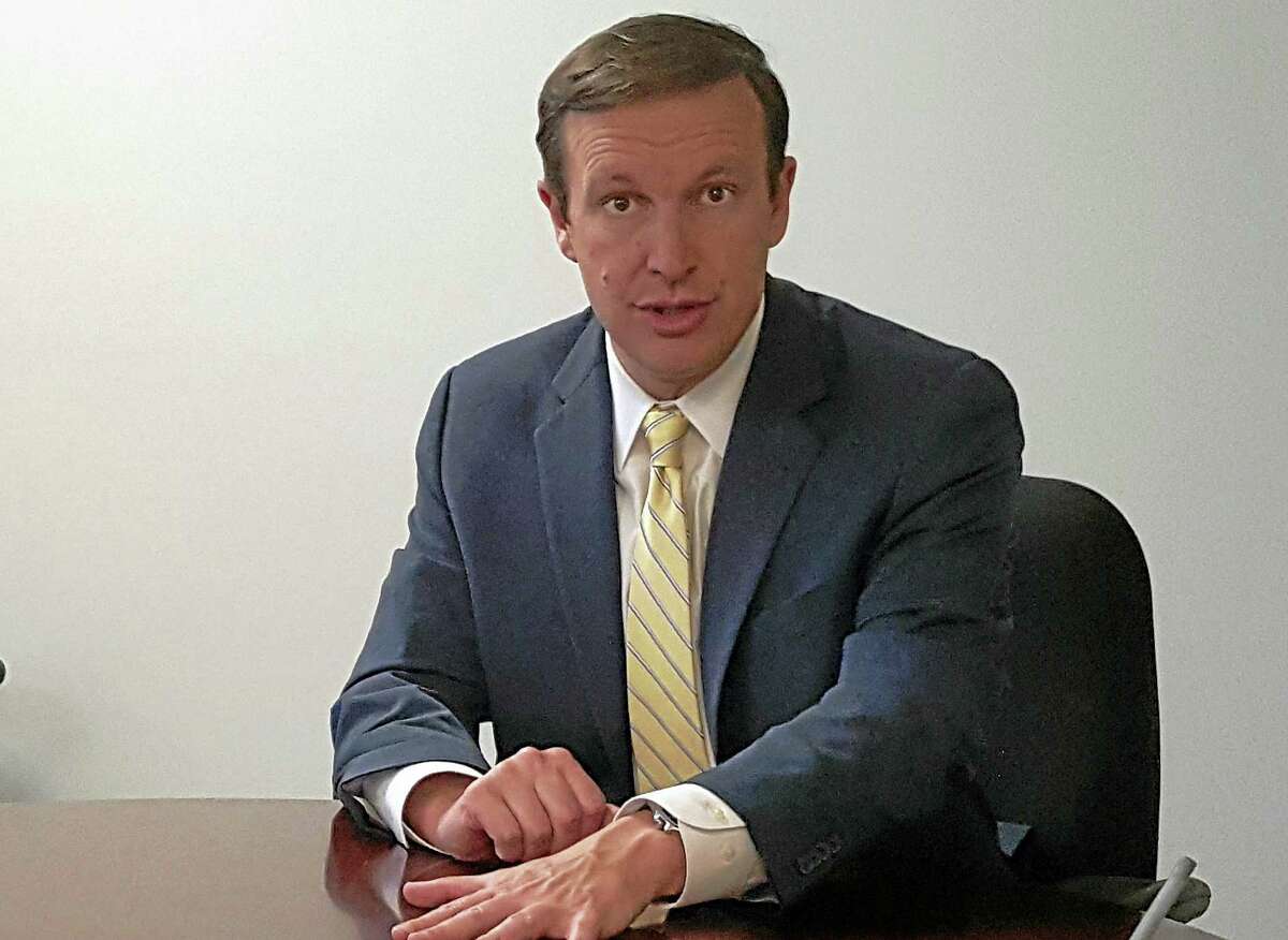 U.S. Sen. Chris Murphy, D-Conn., makes a point during an editorial board meeting with the New Haven Register.