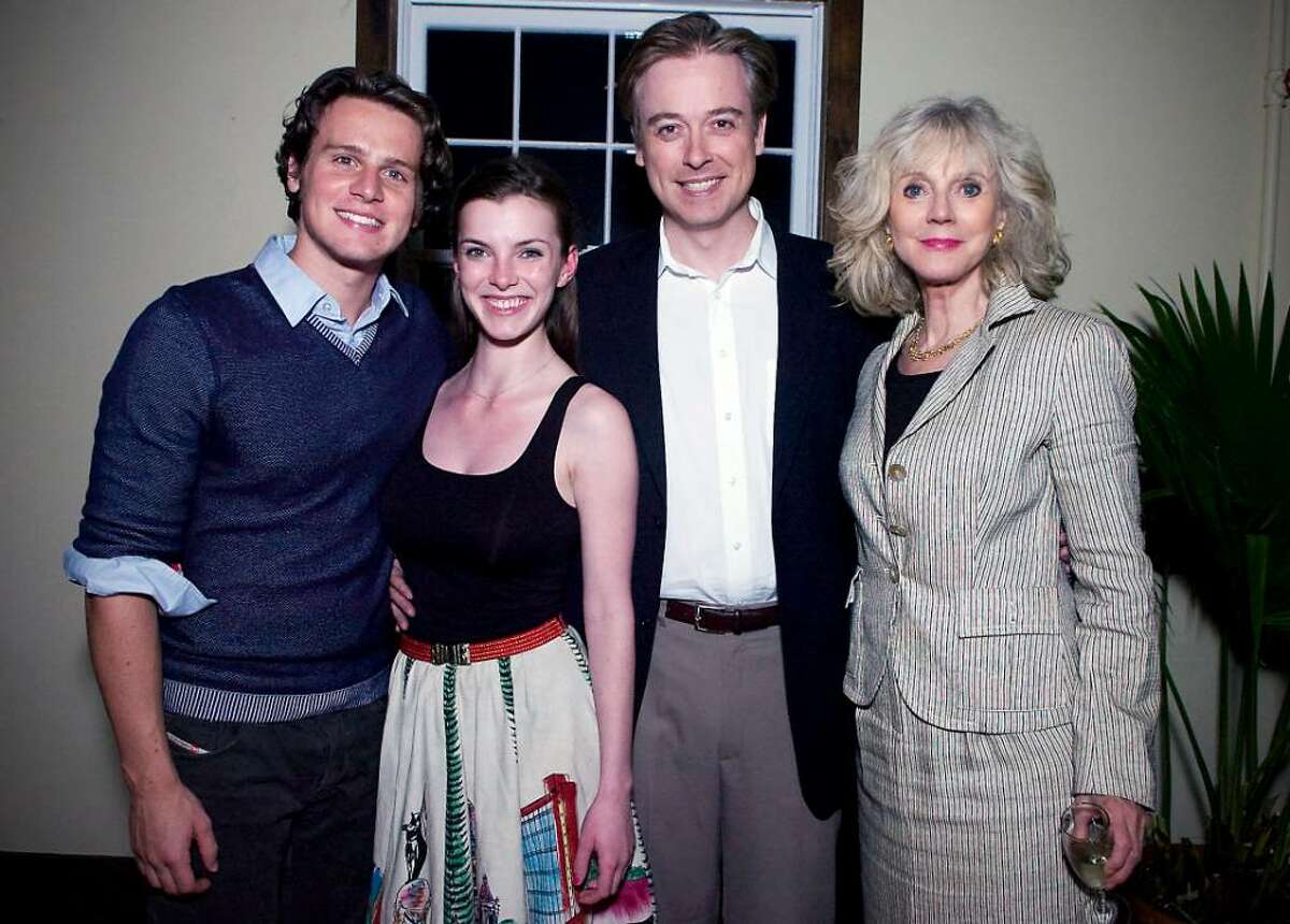 From left, actors Jonathan Groff and Betty Gilpin, director Mark Shanahan and actor Blythe Danner at the post reception of "Butterflies are Free" at the Westport Country Playhouse.