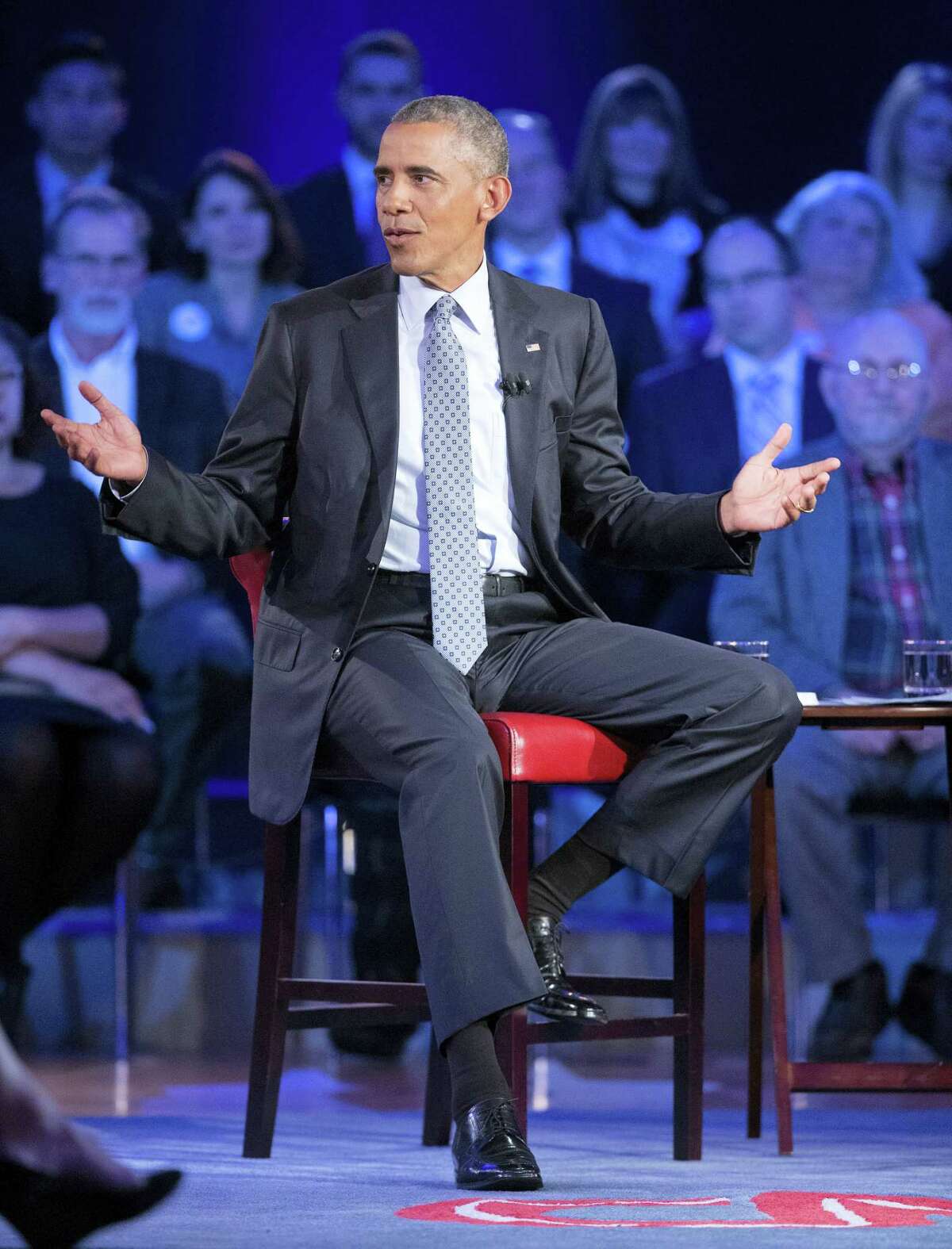 President Barack Obama answers questions during a CNN televised town hall meeting at George Mason University in Fairfax, Va., Thursday, Jan. 7, 2016. Obama’s proposals to tighten gun controls rules may not accomplish his goal of keeping guns out of the hands of would-be criminals and those who aren’t legally allowed to buy a weapon. In short, that’s because the conditions he is changing by executive action are murkier than he made them out to be.