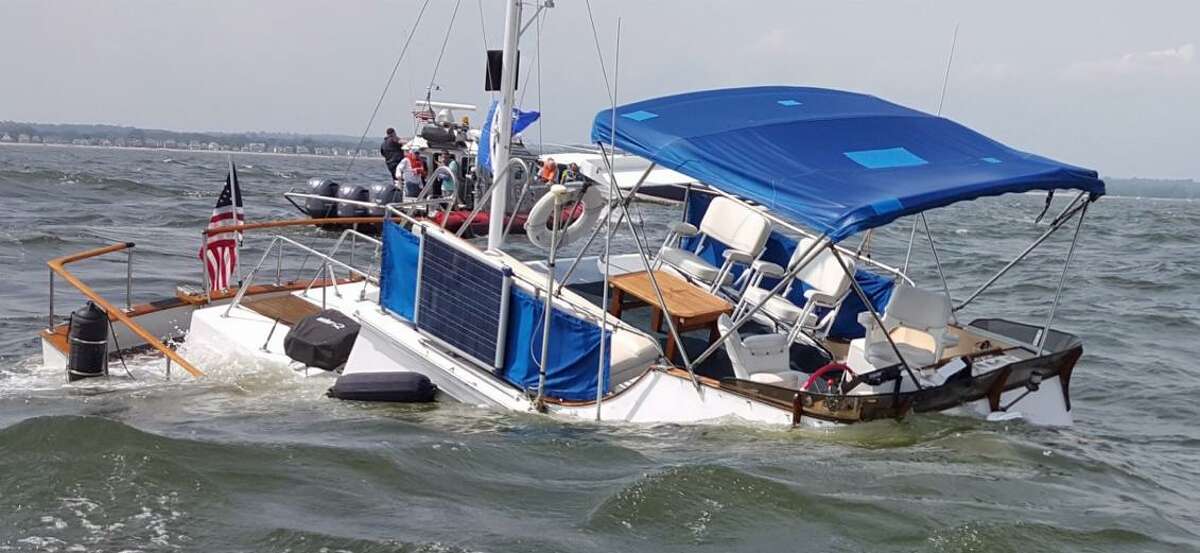 The Marky Kirby, a 36-foot trawler, sunk quickly Sunday July 23, 2017 after hitting something submerged in Long Island Sound, near Sunken Island and the Penfield Reef lighthouse in Fairfield, Conn.