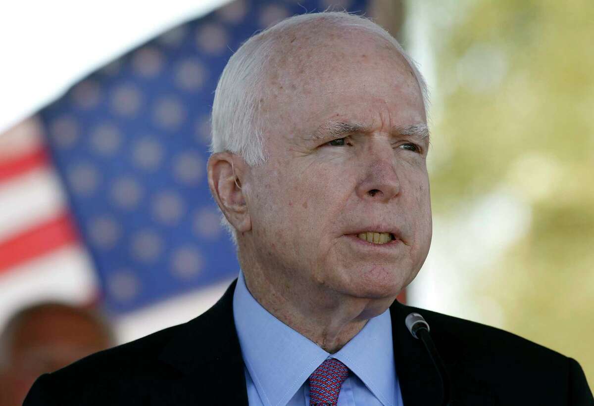In this May 30, 2016, photo, U.S. Sen. John McCain, R-Ariz, speaks during a Phoenix Memorial Day Ceremony at the National Memorial Cemetery of Arizona in Phoenix. (Ralph Freso / Associated Press)