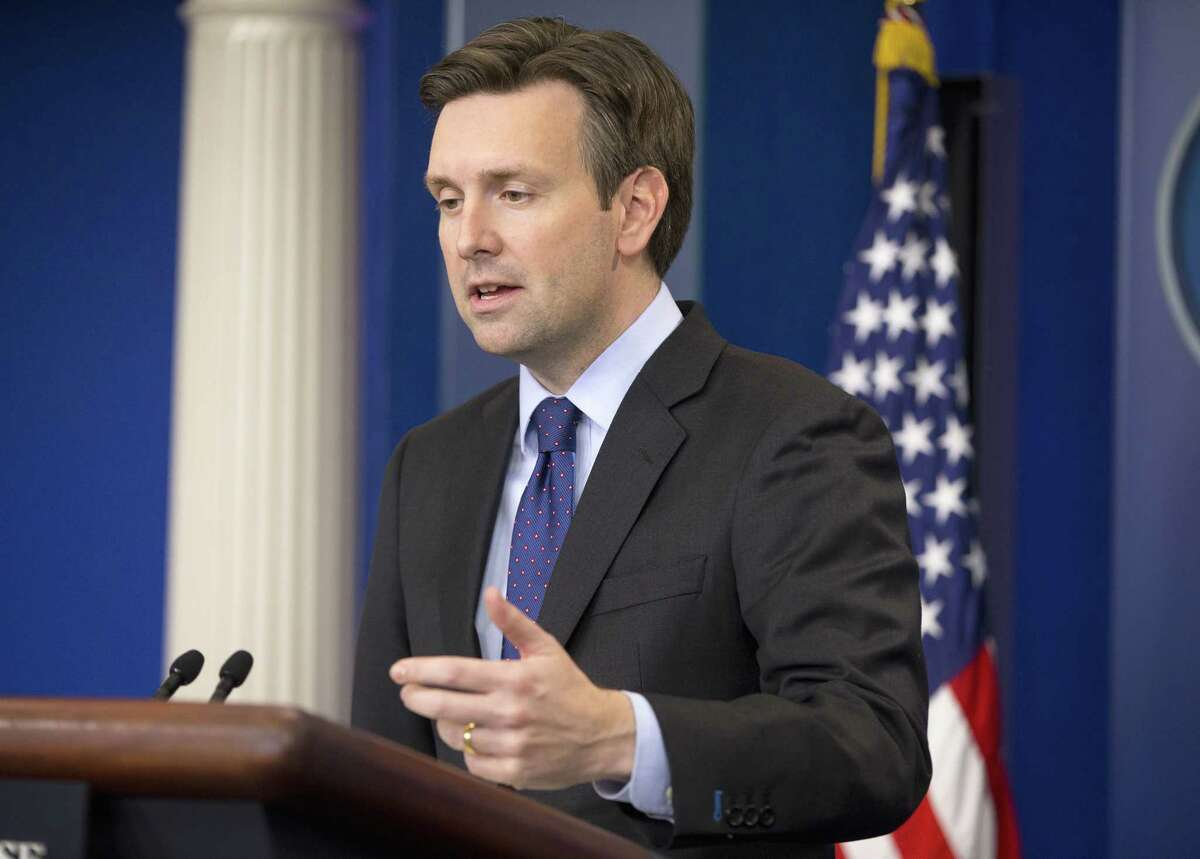 White House press secretary Josh Earnest speaks to the media during the daily briefing in the Brady Press Briefing Room of the White House in Washington Friday. Earnest commented on President Obama’s decision to deploy fewer than 50 commandos to northern Syria to work with local group forces in the fight against Islamic State militants.