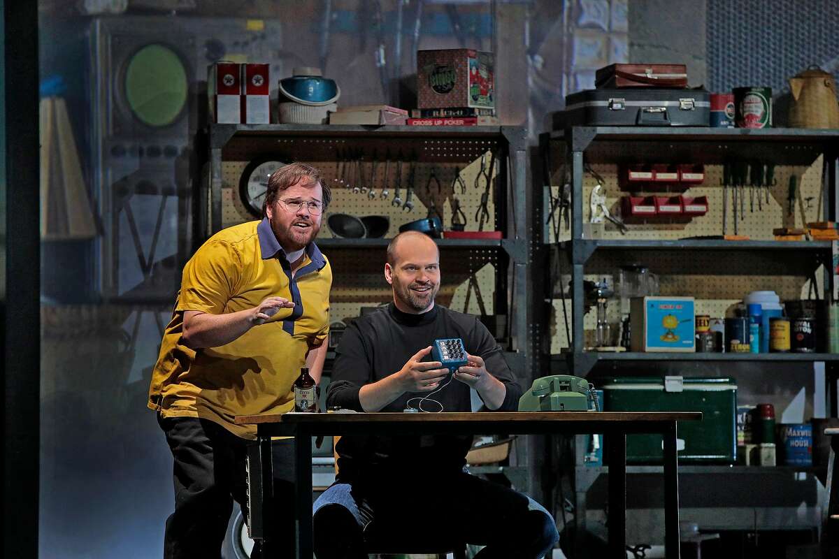 Garrett Sorenson (l.) as Woz and Edward Parks as Steve Jobs in Mason Bates' "The (R)evolution of Steve Jobs" at Santa Fe Opera