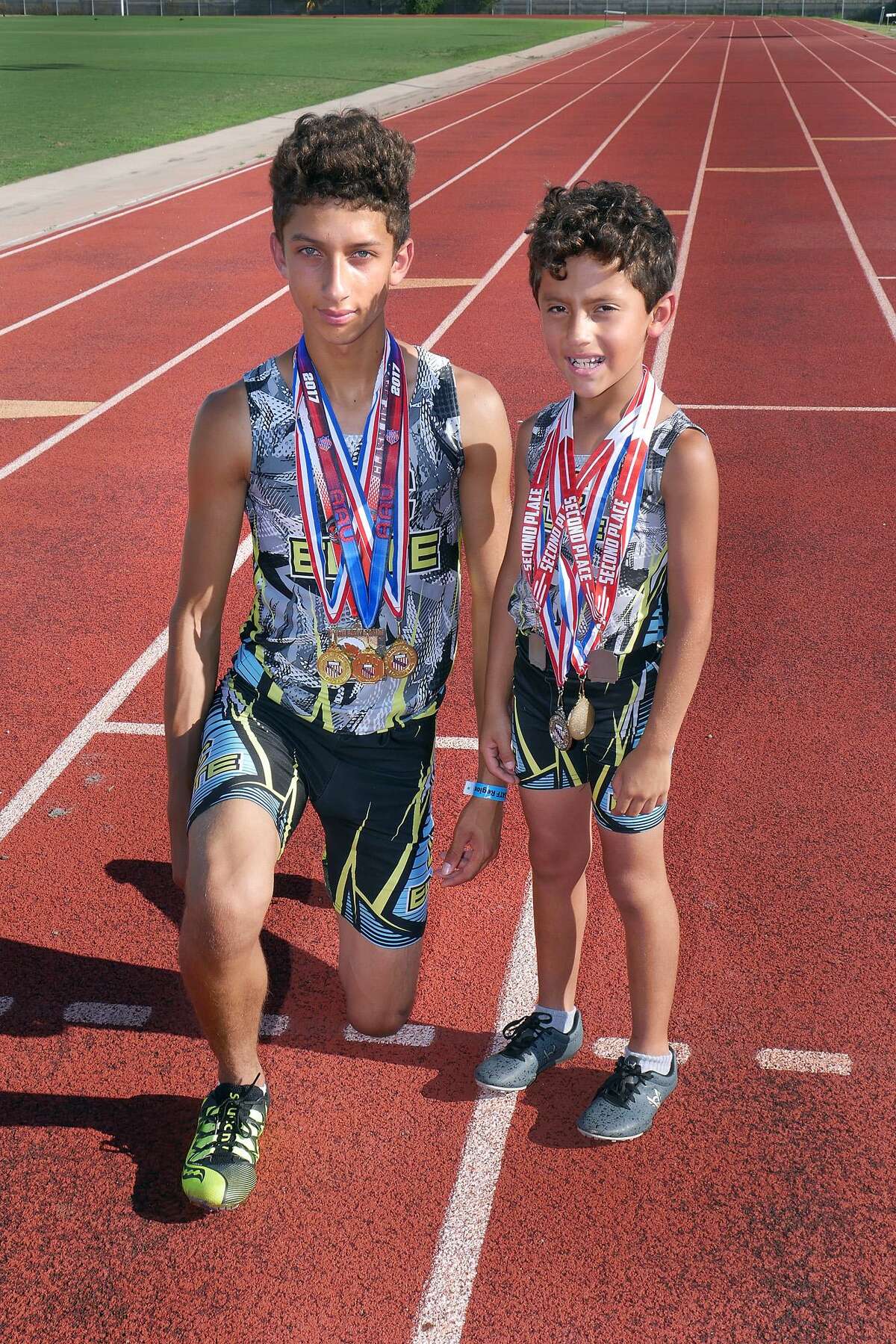 BC Elite athletes and brothers D’Carlo and Levi Calderon are competing at the USTF Hershey National Junior Olympics Track and Field Championships in Lawrence, Kansas.
