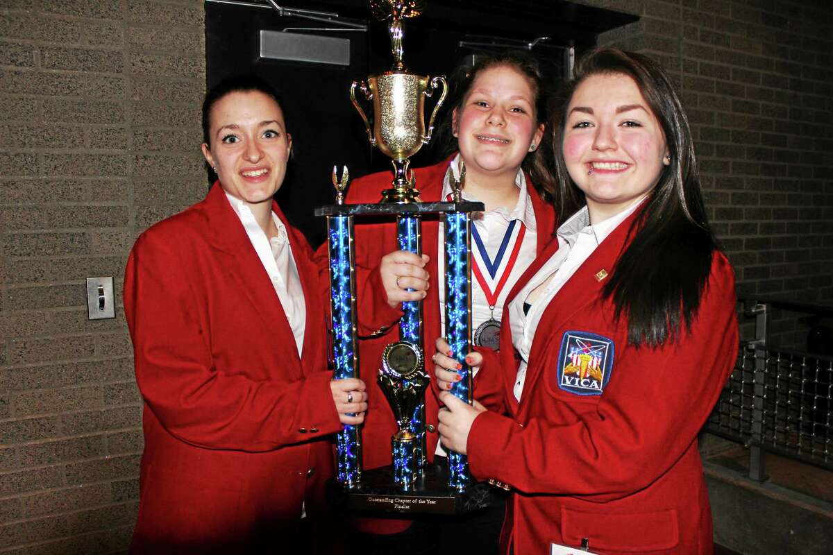 From left, Annie Froschl, Giavanna Dalby and Sara Targouski, who placed second in their event category.