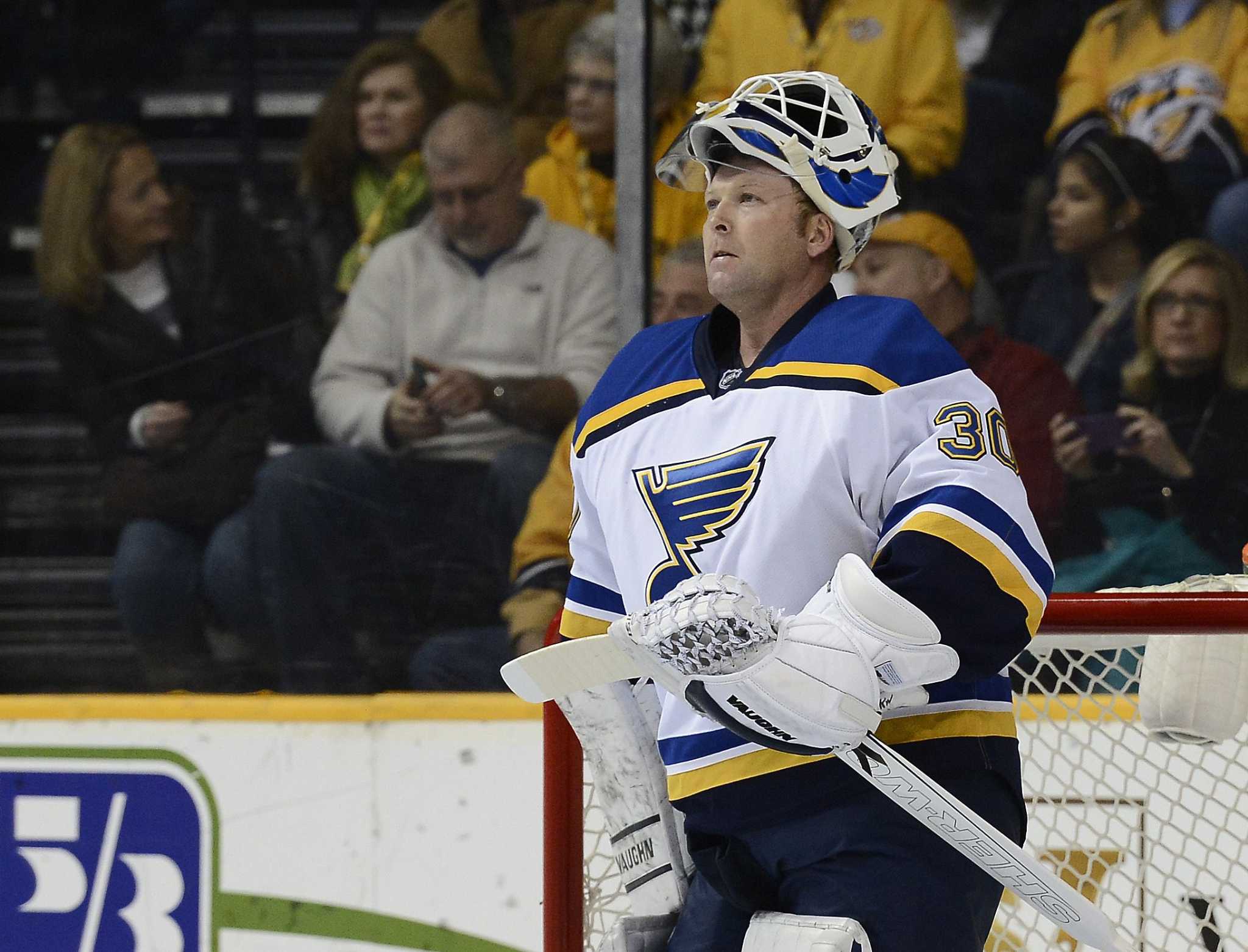 Here's Martin Brodeur of the St. Louis Blues in his V6 vintage setup.
