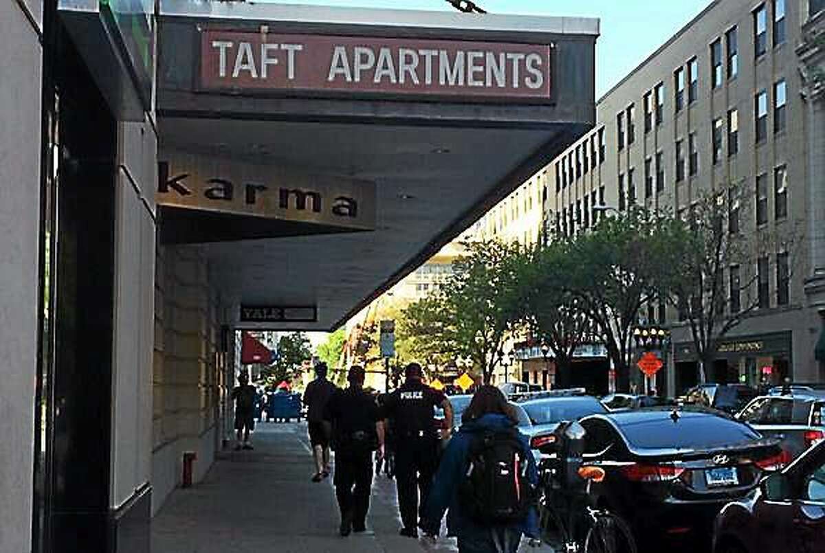Wes Duplantier — New Haven Register Police were on scene Tuesday morning to investigate an incident at the Taft Apartments. A man reportedly stabbed an acquaintance and then jumped from a ninth-floor apartment and died.