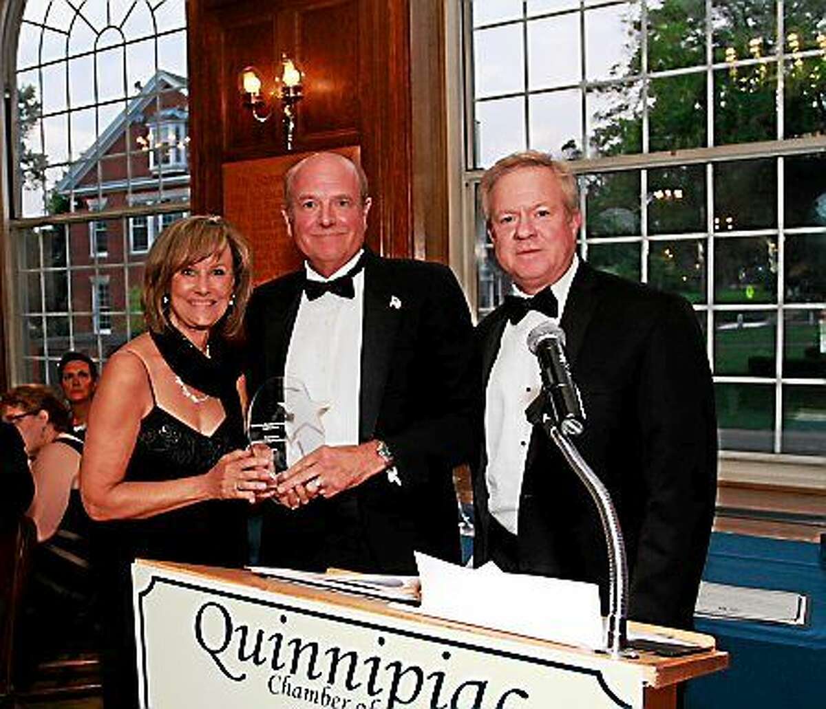 CONTRIBUTED PHOTO From left, Dee Prior Nesti, executive director of the Quinnipiac Chamber of Commerce; Chris Ulbrich, CEO of Ulbrich Stainless Steels; and Tom Curtin, corporate director, Human Resources, at the Centennial Celebration Gala.