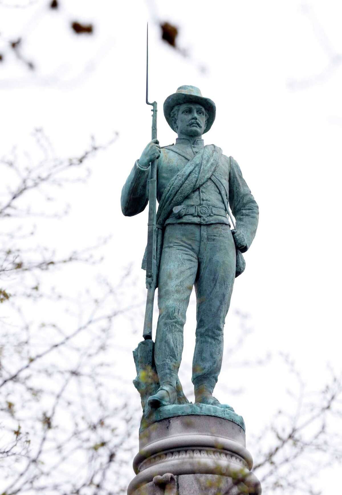 The Confederate Soldiers and Sailors Monument was dedicated May 30, 1894 on Libbie Hill terrace in Richmond, Va., Tuesday, April 14, 2015. Known as the ìSingle Soldier,î ìSilent Sentinelî or similar names depending on the locale, he tops many of the thousands of Civil War monuments to be found in more than 30 states. (AP Photo/Steve Helber)