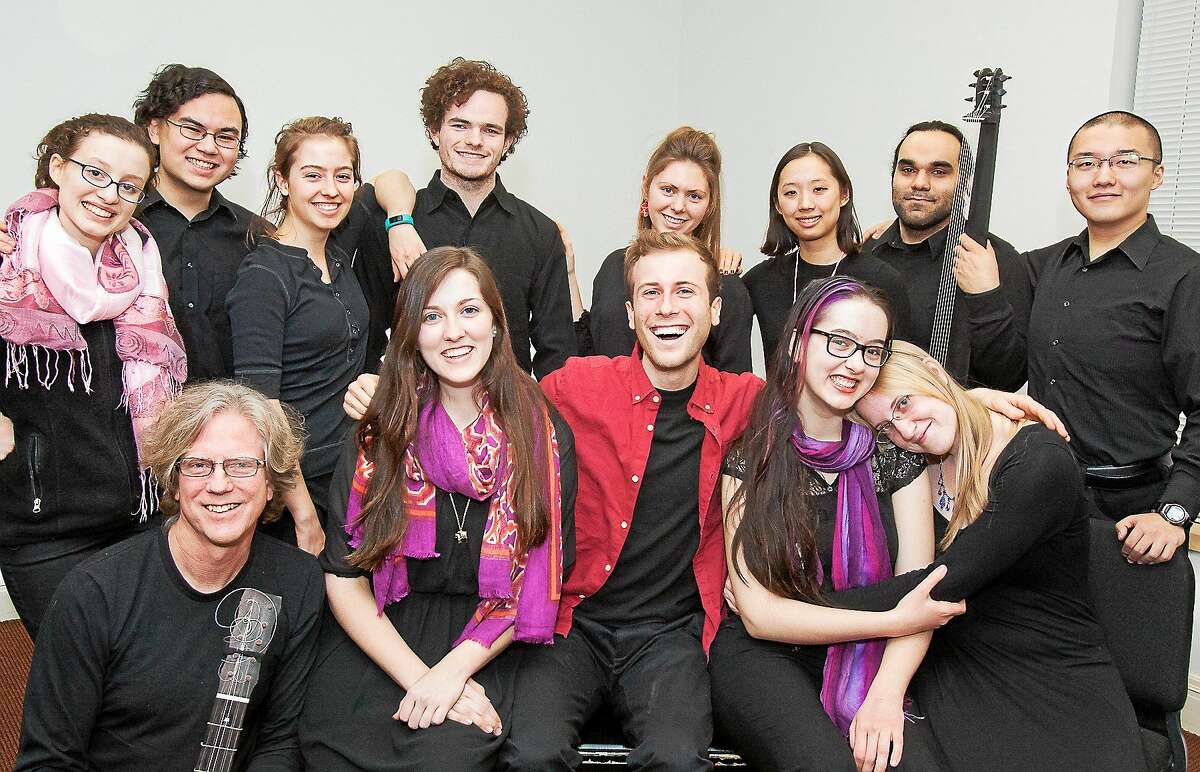 Yale’s “Erismena” cast and musicians include Grant Herreid, front from left, Courtney Sanders, Jeremy Weiss, Ariadne Lih and Deanna Brandell, and, back row from left, Caroline Diehl, Jacob Reed, Jessica Miller, Sam Dealy, Kierstin Daviau, Jessica Wang, Arash Noori and Xiao Shi.