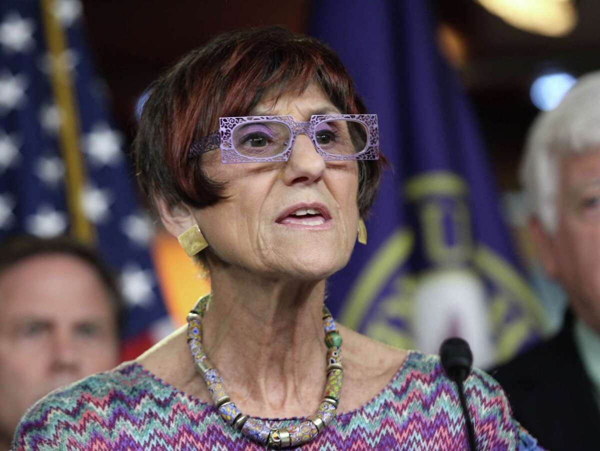 Rep. Rosa DeLauro, D-Conn., gestures during a news conference Tuesday on Capitol Hill in Washington.