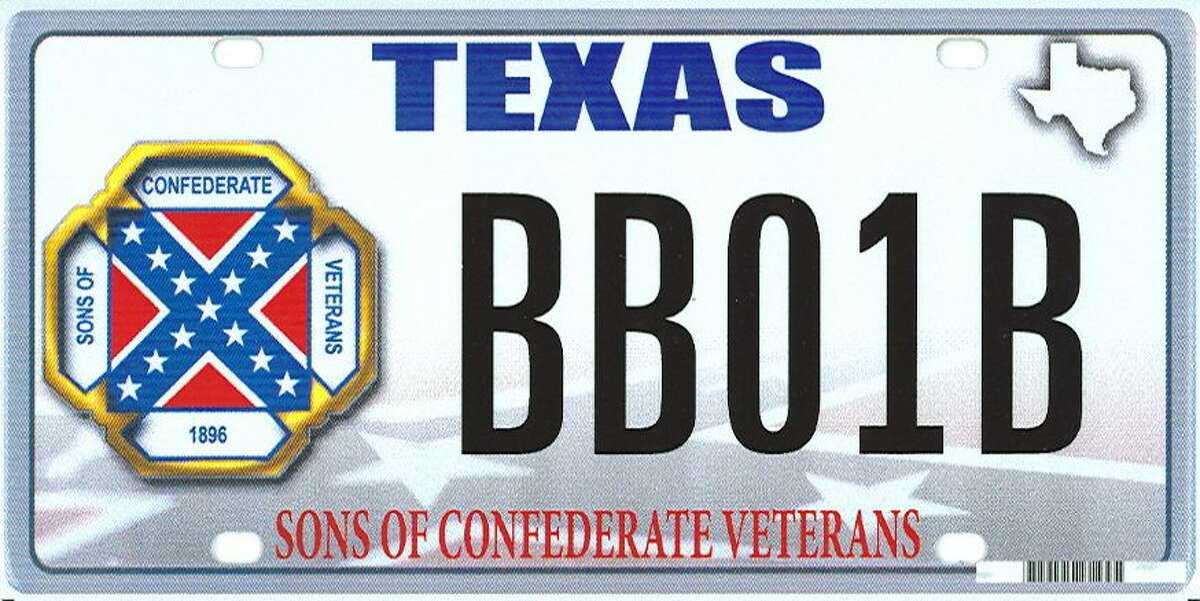 This image provided by the Texas Department of Motor Vehicles shows the design of a proposed Sons of Confederate Veterans license plate. The Supreme Court has upheld Texas' refusal to issue a license plate bearing the Confederate battle flag, rejecting a free-speech challenge. The court said Thursday that Texas can limit the content of license plates because they are state property and not the equivalent of a bumper sticker. (AP Photo/Texas Department of Motor Vehicles)