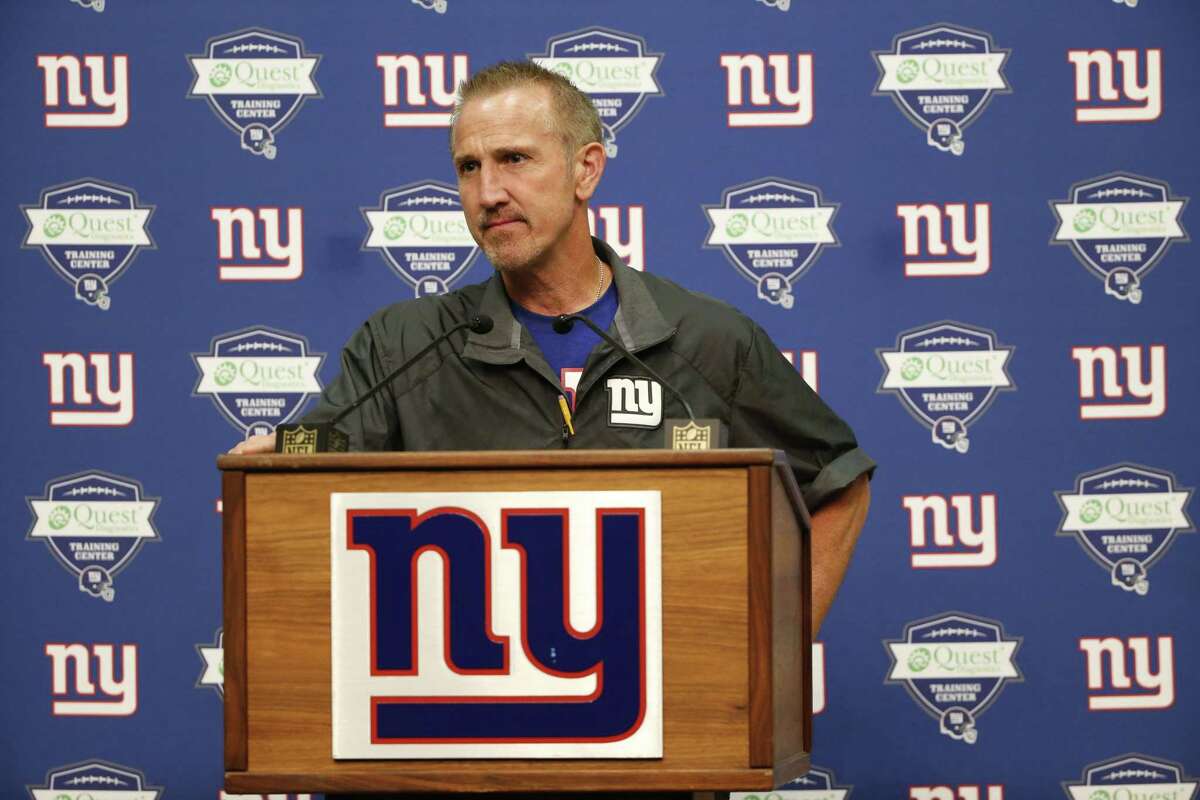 New York Giants defensive coordinator Steve Spagnuolo speaks to reporters during minicamp Tuesday in East Rutherford, N.J.