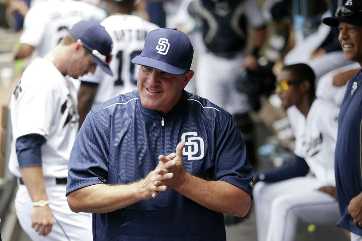 Padres interim manager Pat Murphy looks on from the dugout before Tuesday’s game against the Oakland Athletics in San Diego.