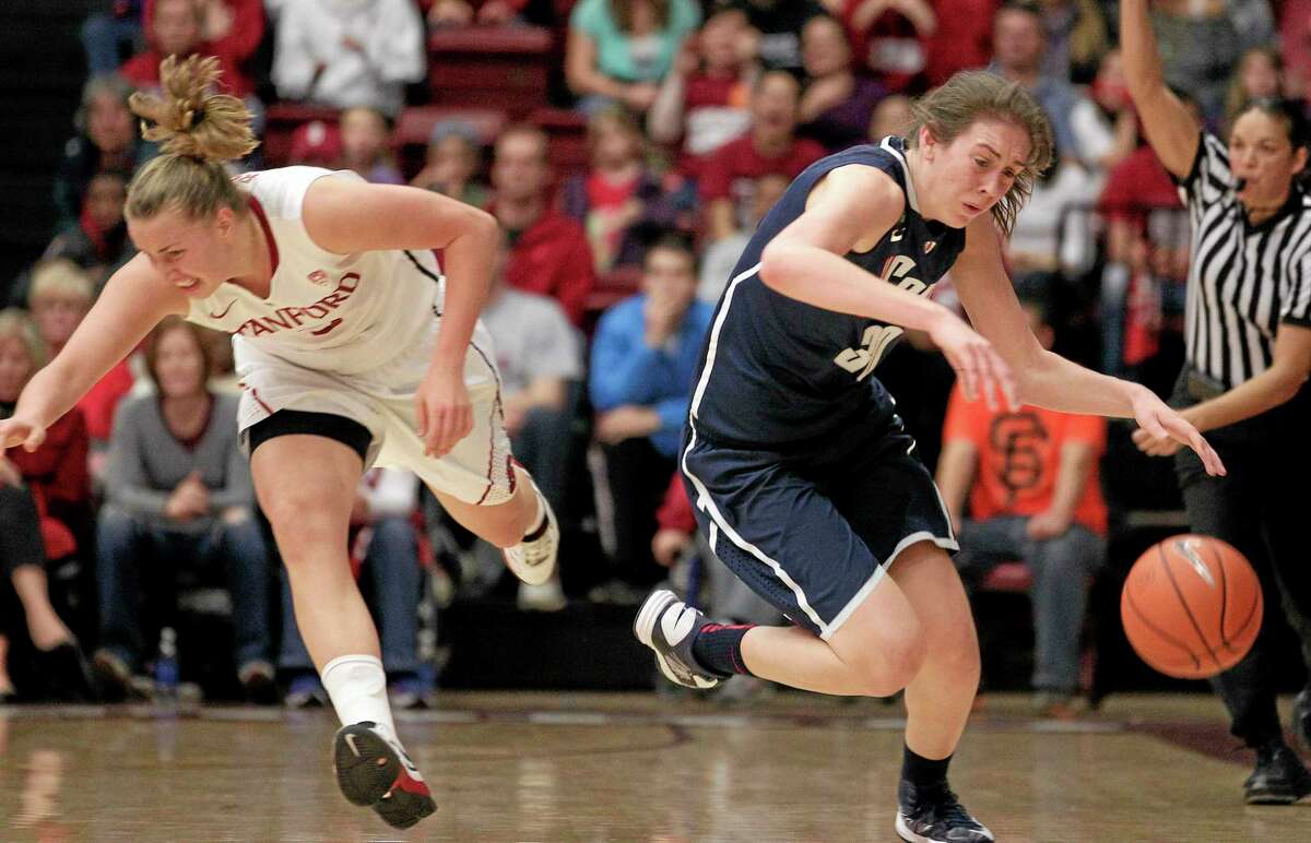 UConn’s Breanna Stewart. right, steals the ball from Stanford’s Mikaela Ruef during a game last season.