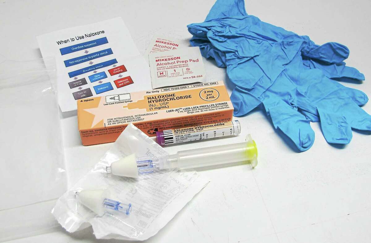 Contents of a drug overdose rescue kit seen at a training session in Buffalo, N.Y.