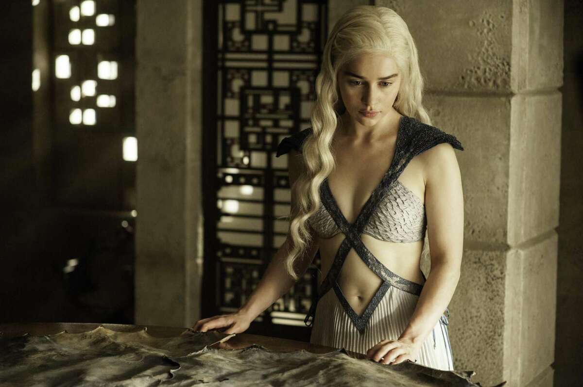 Daenerys Targaryen, portrayed by Emilia Clarke, in a scene from season four of “Game of Thrones.”